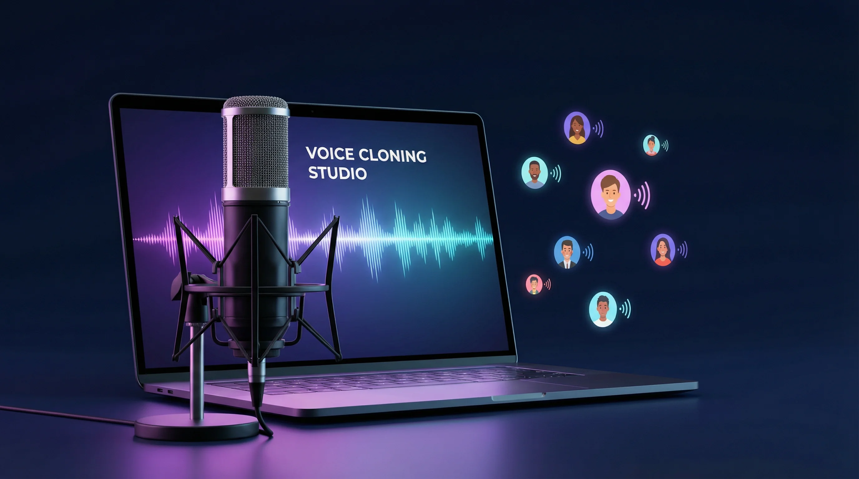 Voice Cloning Technology - Professional Microphone and Audio Waveform